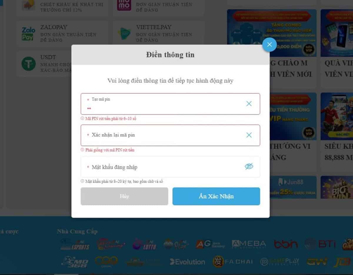 tạo mã pin rút tiền